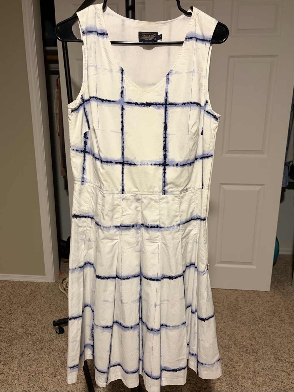 Pendleton White Dress with Navy Windowpane Grid